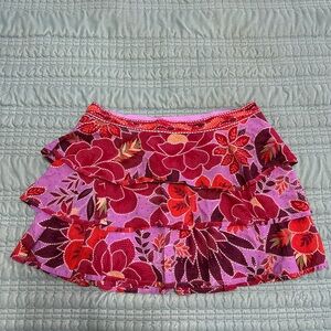 Farm Rio Floral Ruffle Tiered Mini Skirt - Pink & Red & Purple